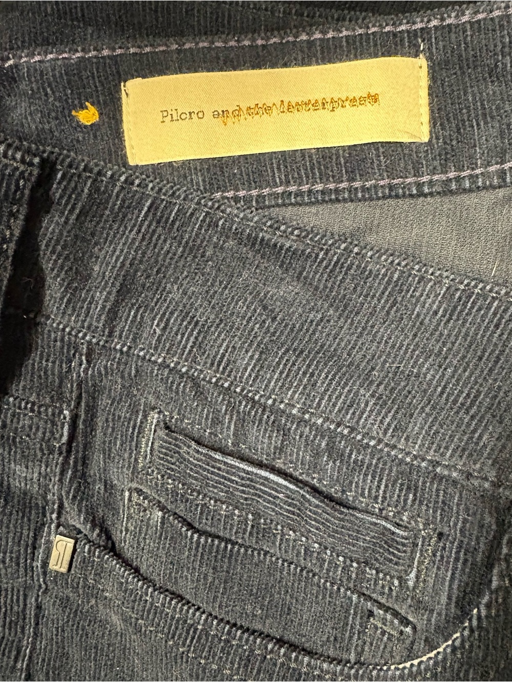 Pilcro Stet Navy Corduroy Flare Pants Button Hem 70s inspired boho Size 27 - Picture 6 of 10